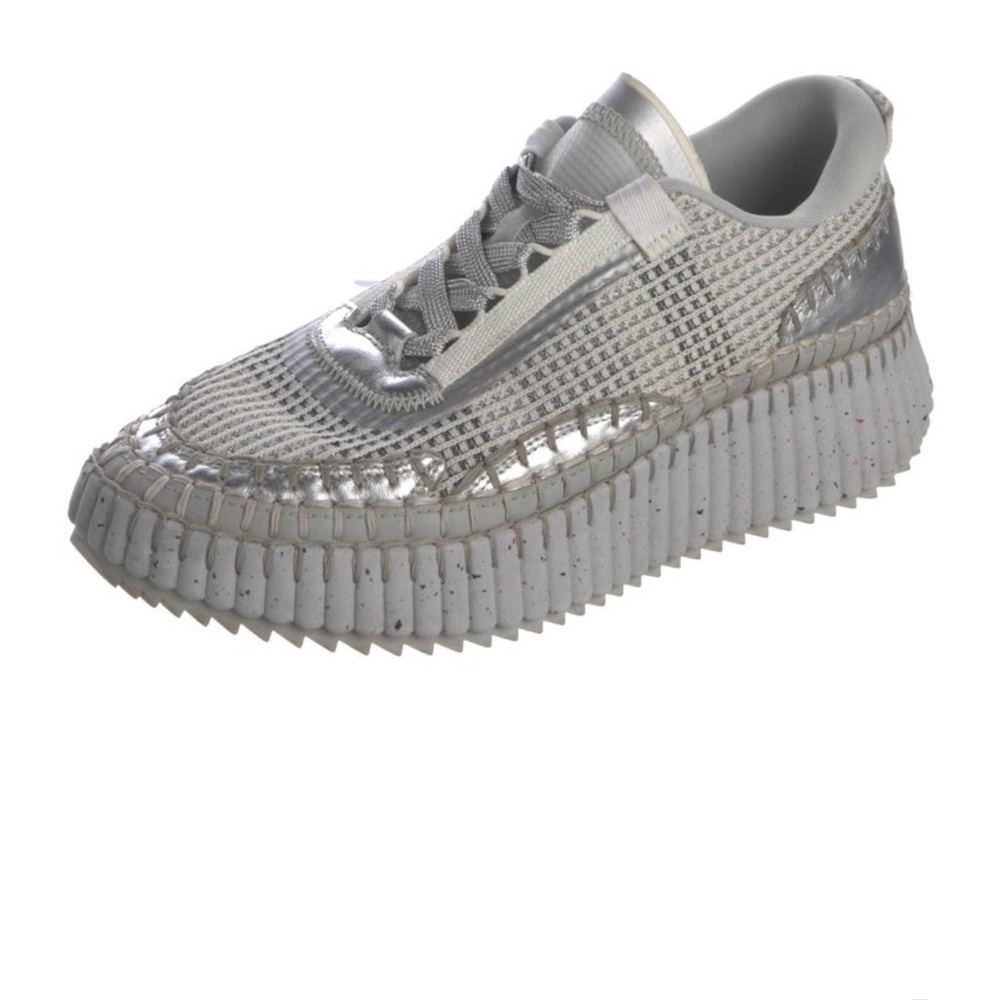 Chloe Metallic Nama Silver Platform Sneakers Sz 39